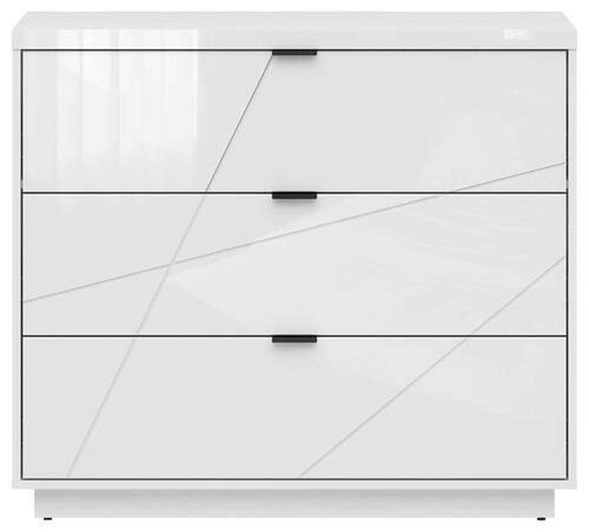 Kommode 106 cm Forn Chest Of Drawers, Weiß Hochglanz - Weiß Hochglanz/Schwarz, Design, Holzwerkstoff (106/93/42,5cm)