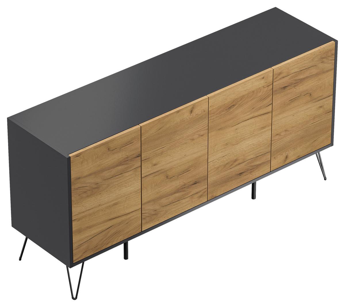 Sideboard Posseik Industrial Graphitfarben/Eiche B: 155 cm - Eichefarben/Schwarz, Design, Holzwerkstoff (155/75,8/42cm) - P & B