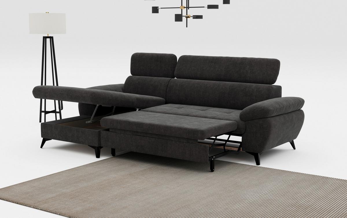 Ecksofa mit Bettkasten Hudson 100x261 cm Dunkelgrau - Schlammfarben/Dunkelgrau, Textil (166/261cm) - MID.YOU