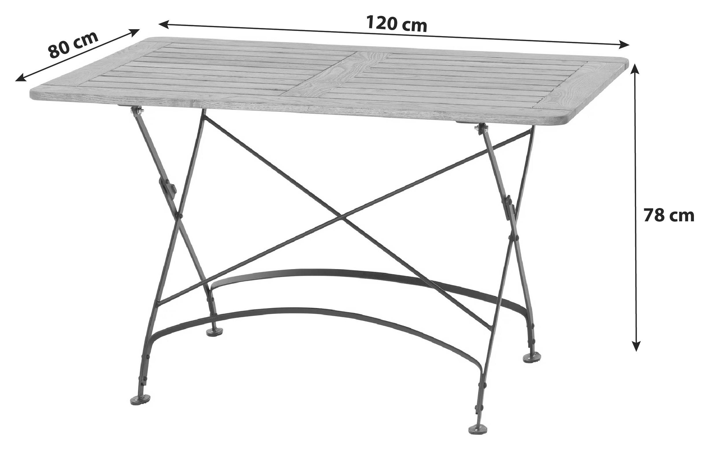 Gartentisch Klappbar Robinienholz/Metall L 120 cm - Robinienfarben/Schwarz, KONVENTIONELL, Holz/Metall (120/80/78cm) - Siena Garden