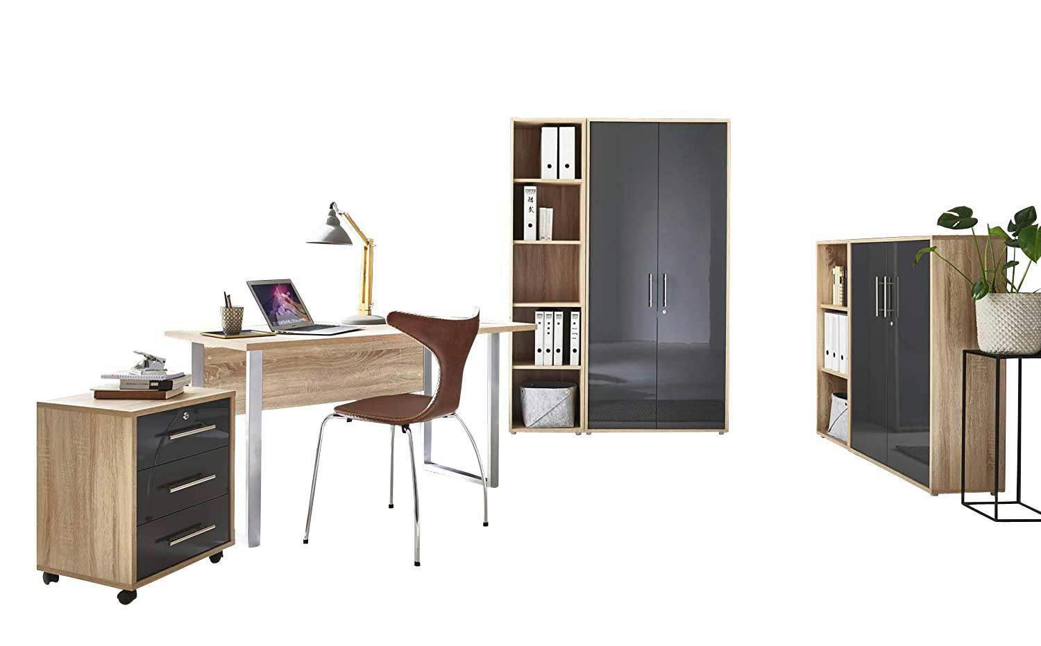 Büro Office Edition Eiche Dekor/anthrazit Hg - Anthrazit Hochglanz/Sonoma Eiche, MODERN, Holzwerkstoff/Metall - MID.YOU