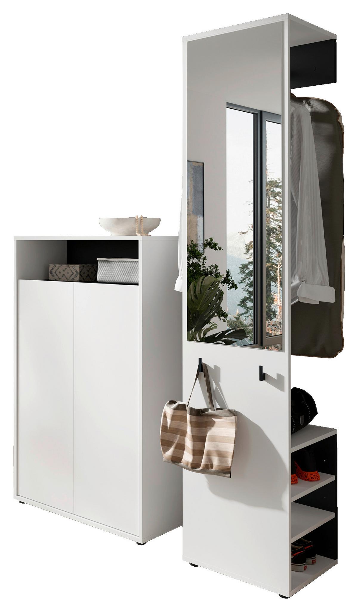 Garderobe Lyon Weiß/Schwarz B: 110 cm - Schwarz/Weiß, Design, Holzwerkstoff (110/186/35cm) - MID.YOU