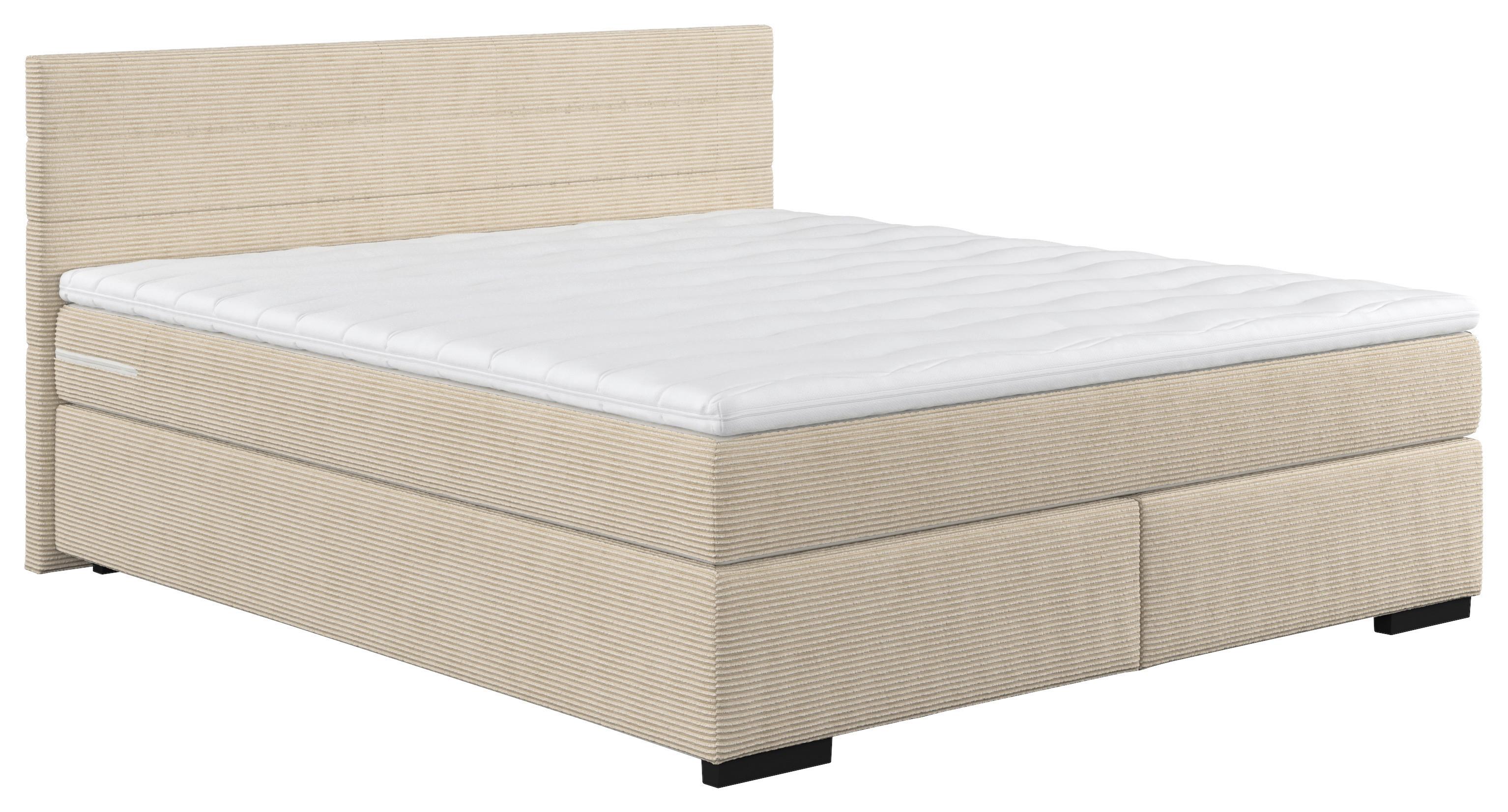 Boxspringbett Mit Topper 160x200 Cm Mammut, Creme - Creme/Schwarz, KONVENTIONELL, Holz/Holzwerkstoff (160/200cm) - MID.YOU