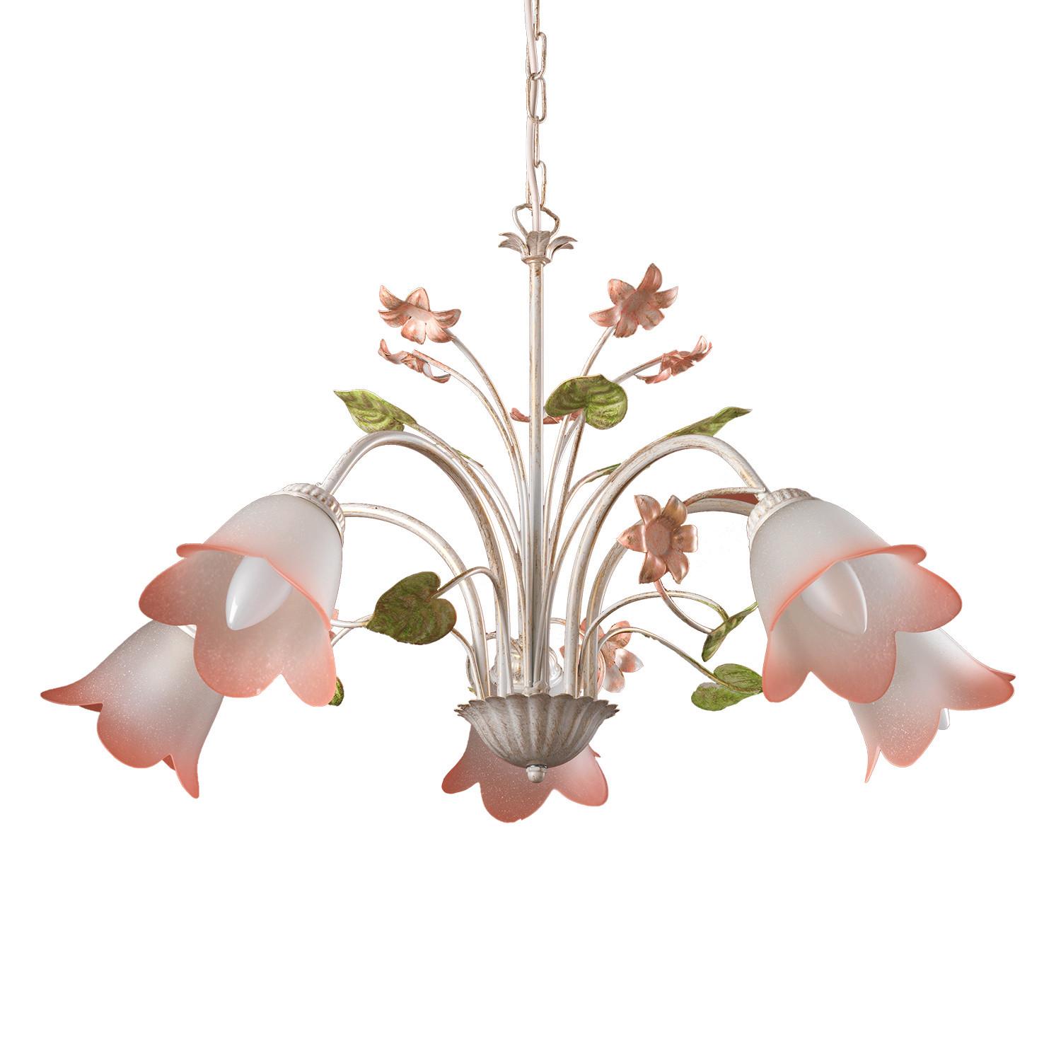 Kronleuchter 4217/5 - Pink/Weiß, Natur, Glas/Metall (65/100cm)