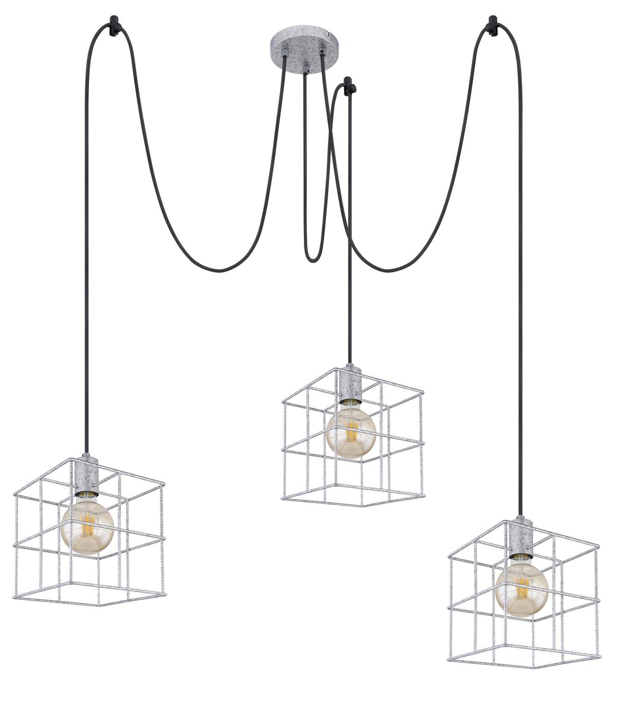 Hängeleuchte H: 300 cm 3-Flammig - Zinkfarben, Design, Metall (20/300cm) - Globo