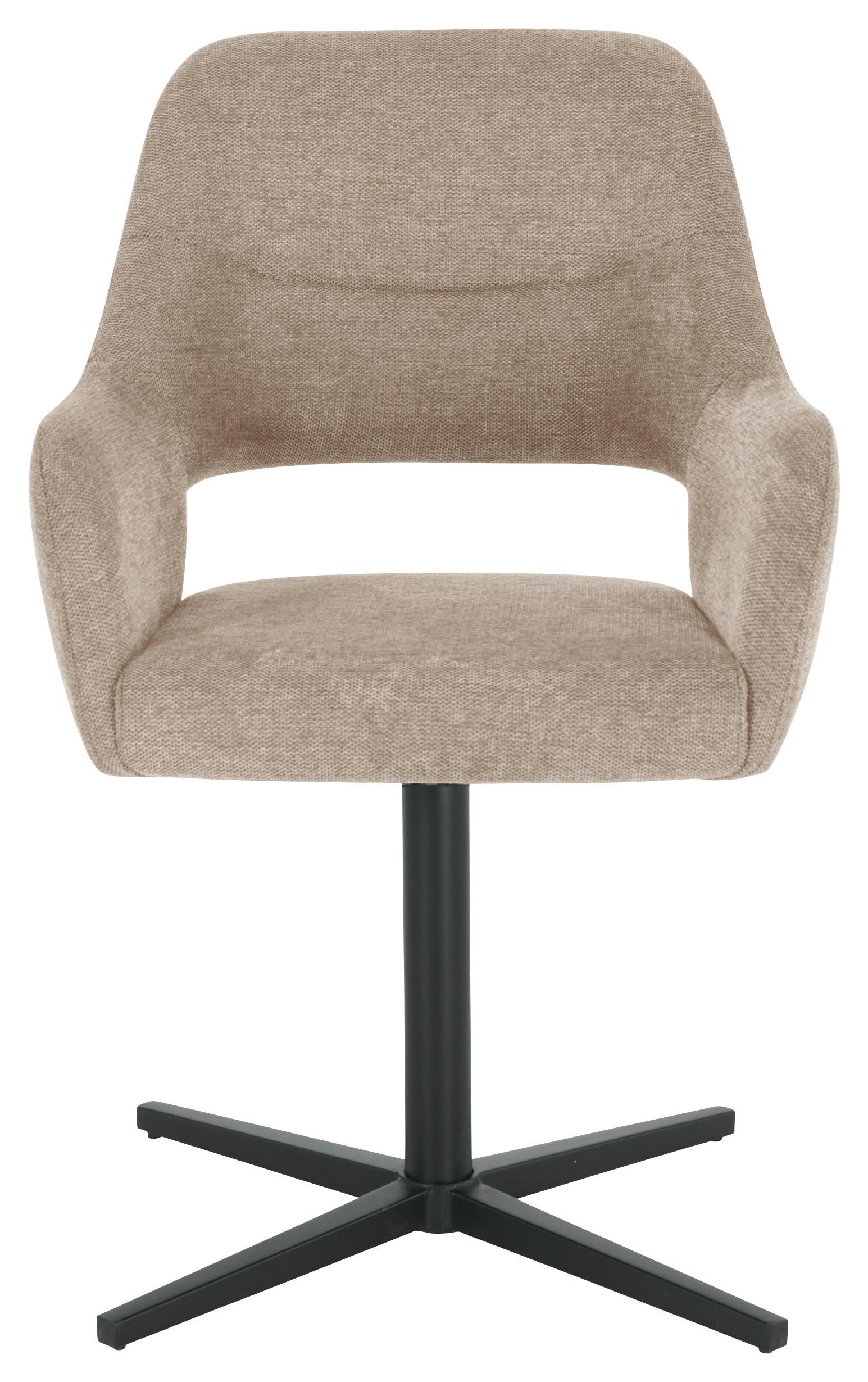 Armlehnstuhl Alexis Leinenoptik Taupe, B: 56 cm - Taupe/Schwarz, MODERN, Holz/Textil (56/86/63cm) - MID.YOU