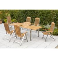Gartengarnitur 7-Tlg. Keros Holz/Metall Mit Sitzkissen - Silberfarben/Braun, ROMANTIK / LANDHAUS, Holz/Textil - Gardenson