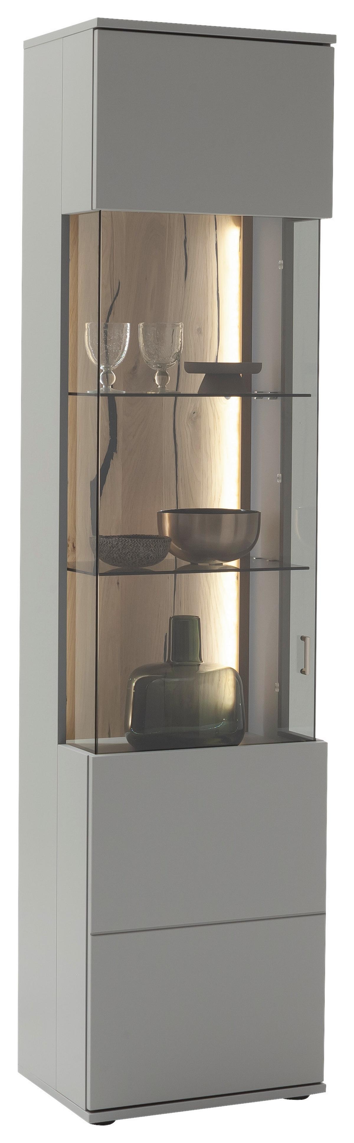Vitrine Sevilla B: 50 cm Grau/Eichefarben - Eichefarben/Schwarz, Design, Glas/Holzwerkstoff (50/207/38cm) - MID.YOU
