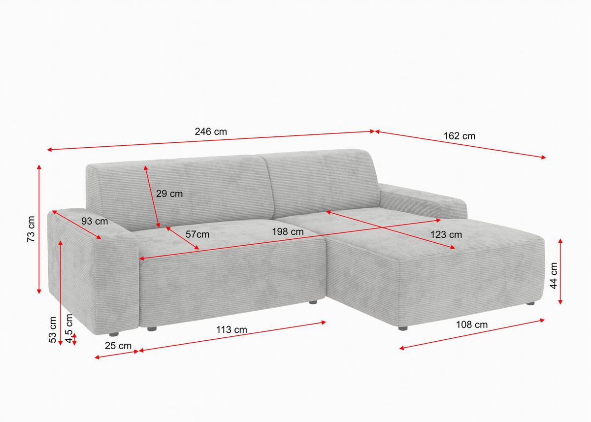 Ecksofa Wien, Grau S: 246x162 cm - Schwarz/Grau, MODERN, Textil (246/162cm) - Trendmanufaktur