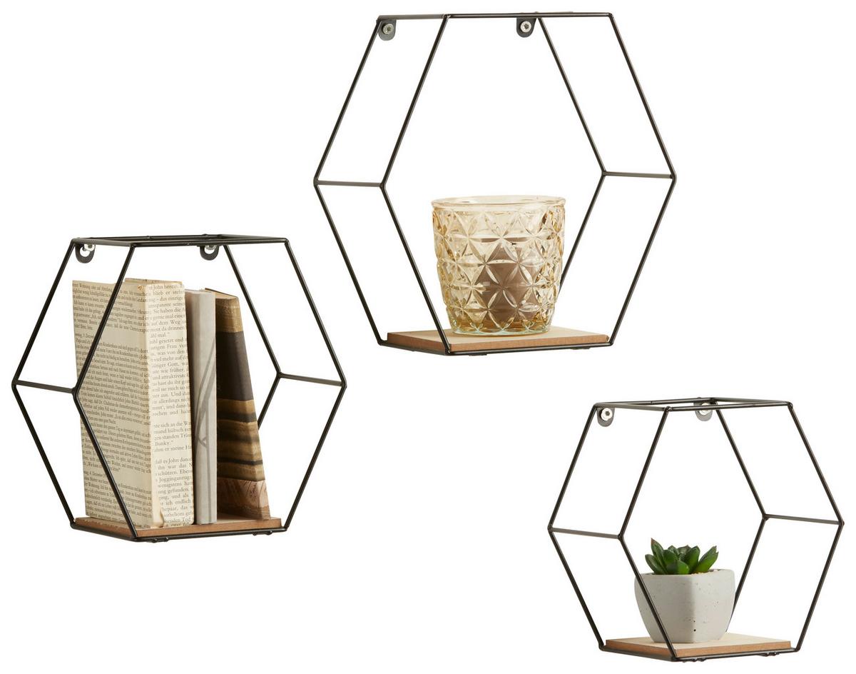 SADA NÁSTĚNNÝCH REGÁLŮ SARAH -SB- - černá, Moderní, kov/kompozitní dřevo - Mömax