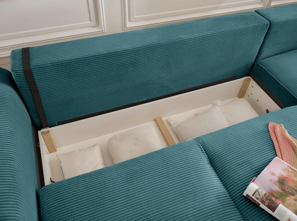 Ecksofa Maureen Azurblau S: 318x197 Cm - Azurblau/Schwarz, KONVENTIONELL, Textil (318/197cm) - MID.YOU