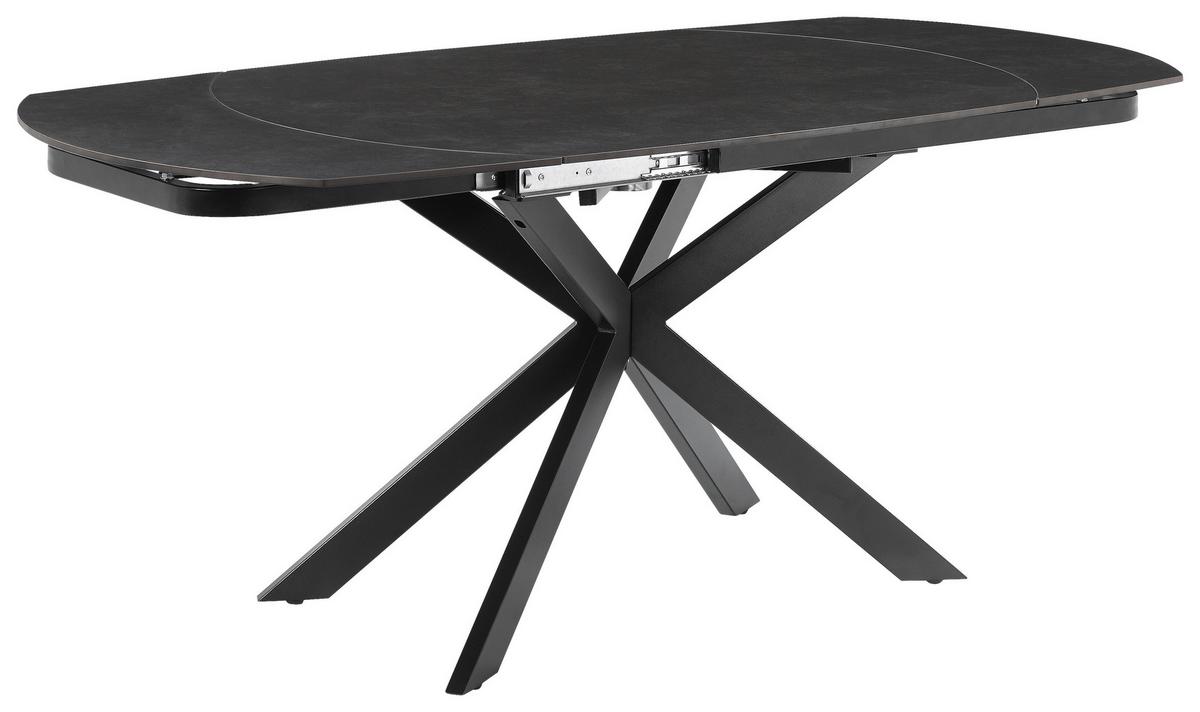 Esstisch Senna Grau/Schwarz L: 120-180 cm - Schwarz/Grau, MODERN, Stein/Metall (120-180/90/75.5-79cm) - P & B