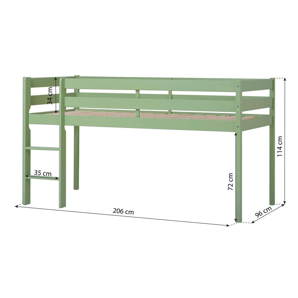 Hochbett Eco Comfort Grün, Lf: 90x200 cm - Naturfarben/Grün, MODERN, Holz (90/200cm) - MID.YOU