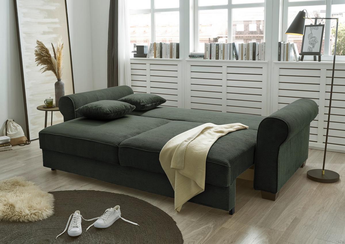 3-sitzer-sofa Mit Schlaf- Funktion Angelina Dunkelgrün - Dunkelgrün/Schwarz, Basics, Textil (250/95/125cm) - MID.YOU