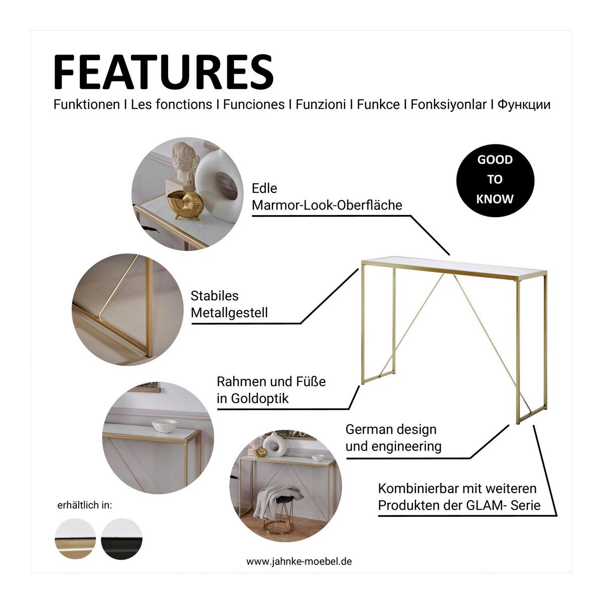 Konsolentisch Glam Console Schwarz B: 30 Cm - Schwarz, KONVENTIONELL, Glas/Metall (111/30/76cm) - Livetastic