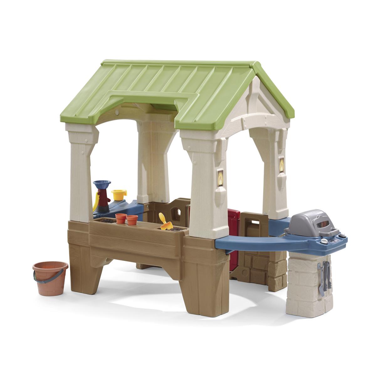 Spielhaus Kunststoff Mit Wasserpumpe Braun, Grün, Blau - Basics, Kunststoff (179,1/137,2/95,3cm) - Ambia Garden