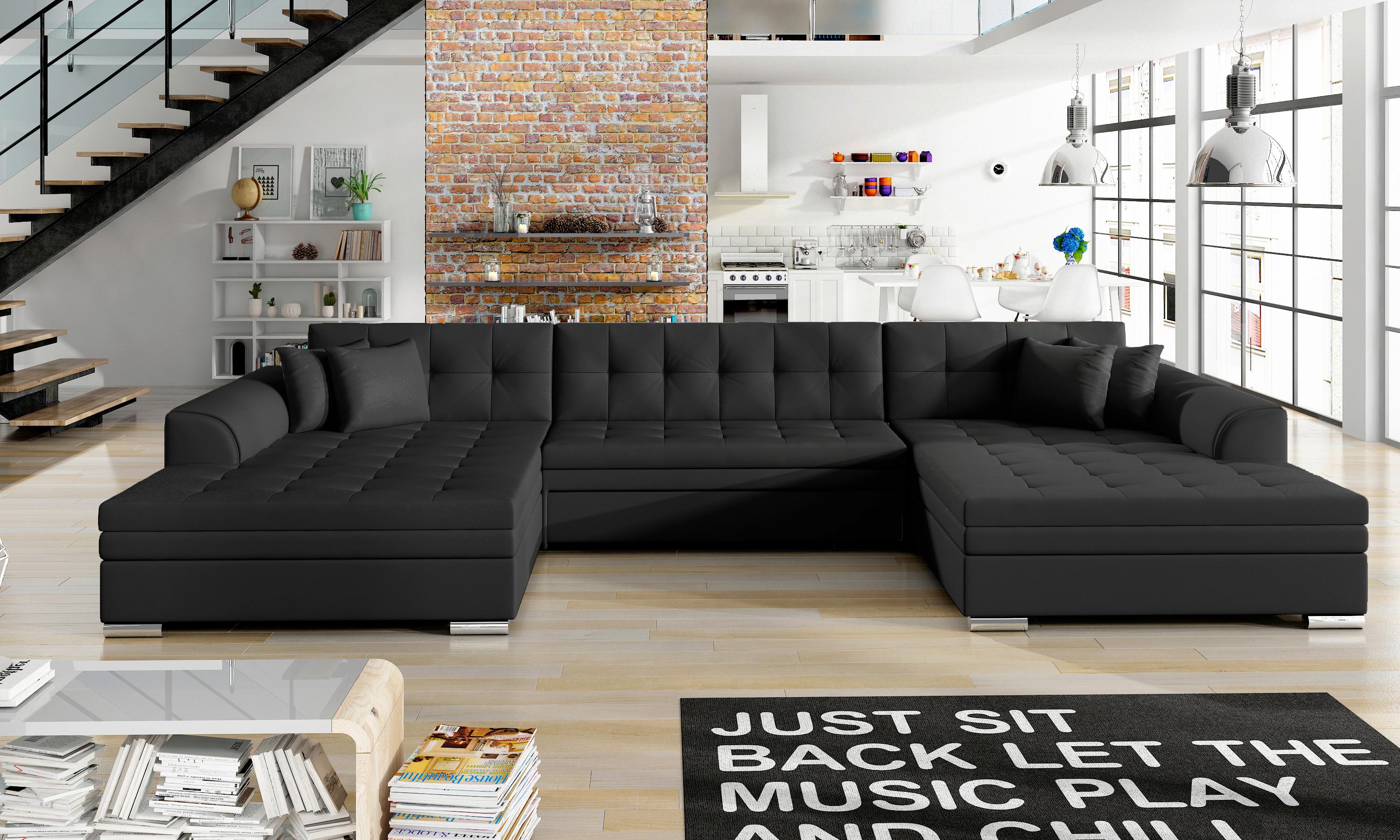 Wohnlandschaft Vento Schwarz U: 165x359x165 cm - Chromfarben/Schwarz, Design, Textil (165/359/165cm) - MID.YOU