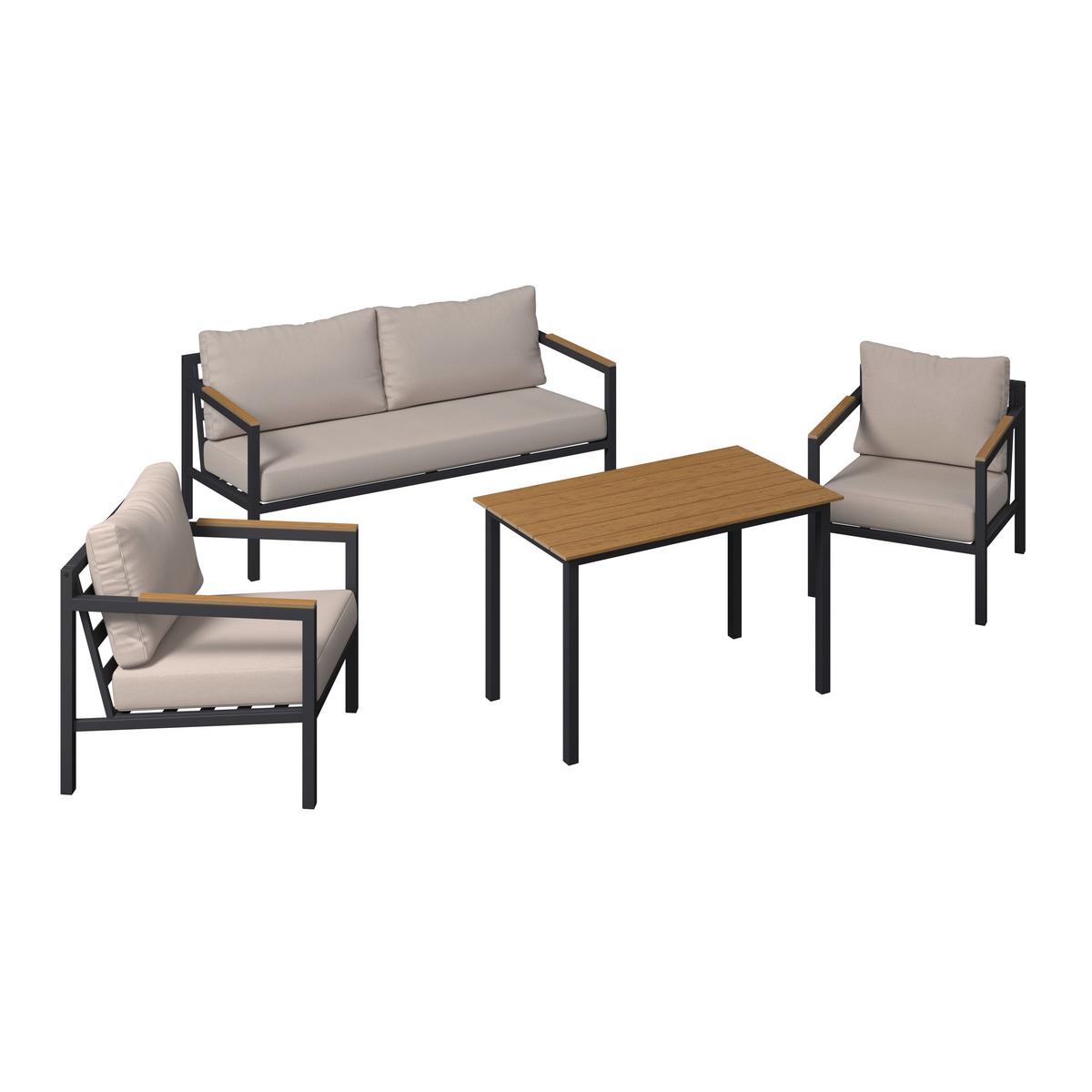 Loungegarnitur Dallas - Dunkelgrau/Beige, MODERN, Kunststoff/Textil - Beldano