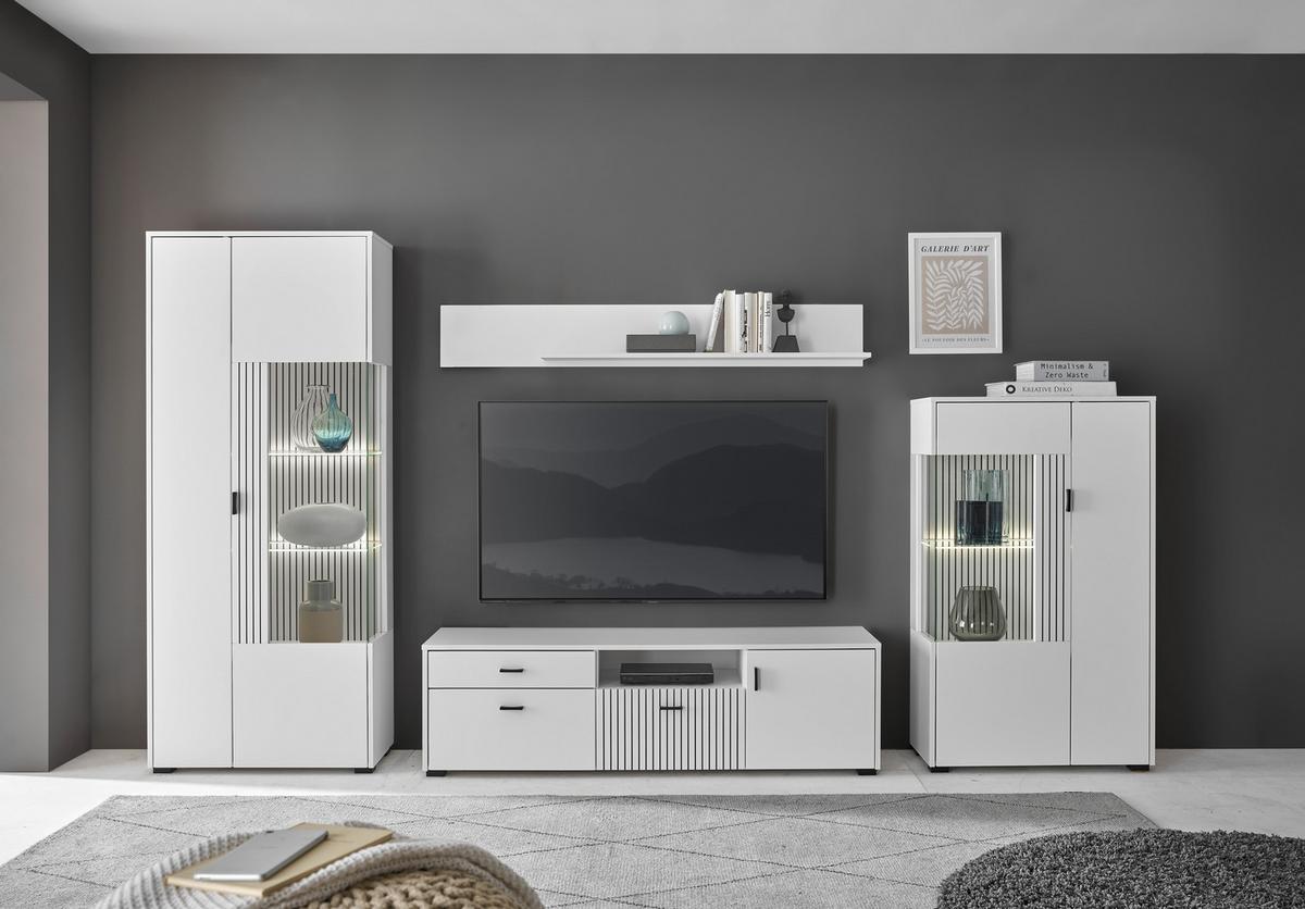 Wohnwand Hudson Weiß/Schwarz B: 320cm - Schwarz/Weiß, Design, Glas/Holzwerkstoff (320/180/42cm) - MID.YOU
