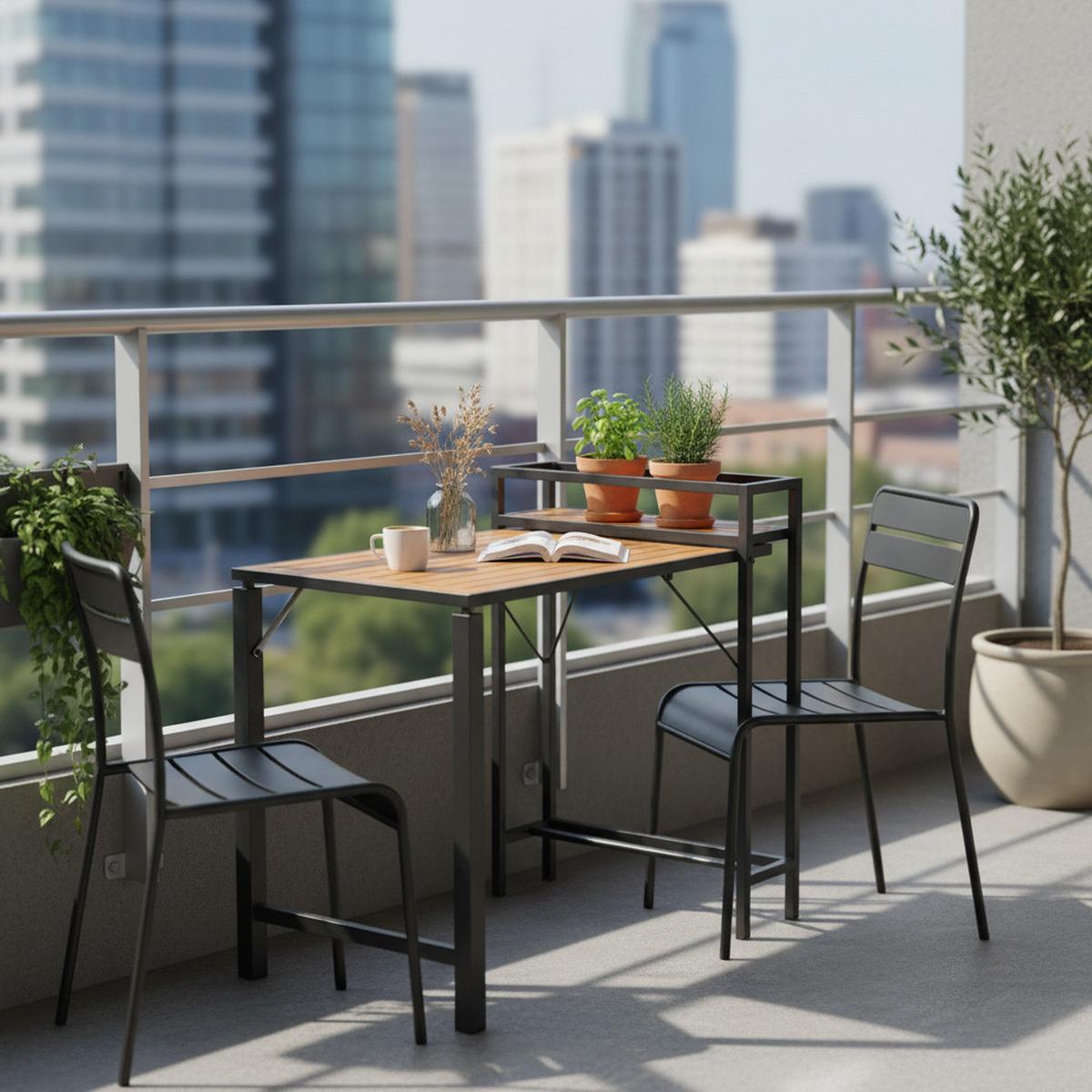 Balkontisch Klappbar Santorin Akazienholz/metall L 73 Cm - Graphitfarben/Naturfarben, MODERN, Holz/Metall (55/75/73cm) - Gardenson