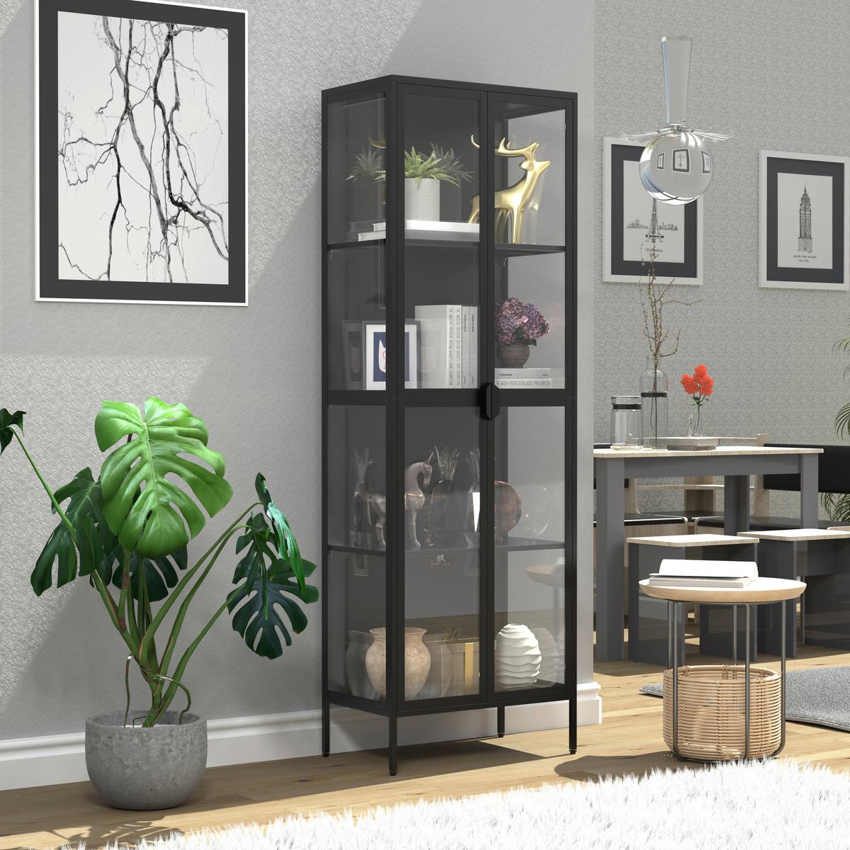 Vitrine Floka Schwarz B: 60 Cm - Transparent/Schwarz, Design, Glas/Metall (60/180/35cm) - MID.YOU