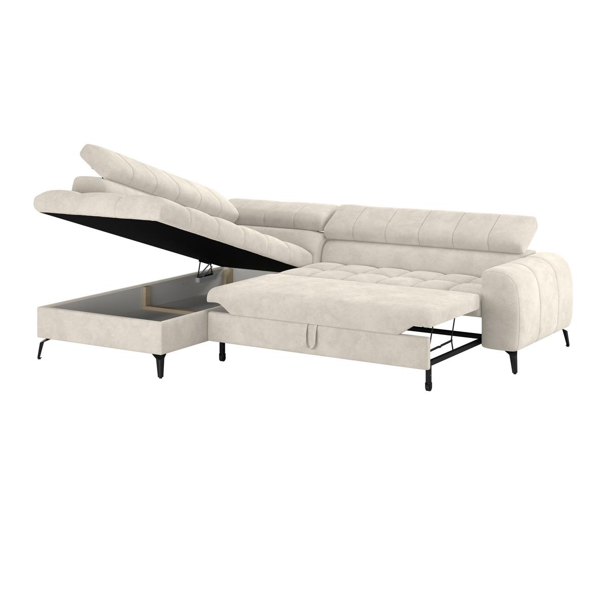 Ecksofa Mit Schlaffunktion & Bettkasten Volf Cremefarben - Creme/Schwarz, Trend, Kunststoff/Textil (203/261cm)