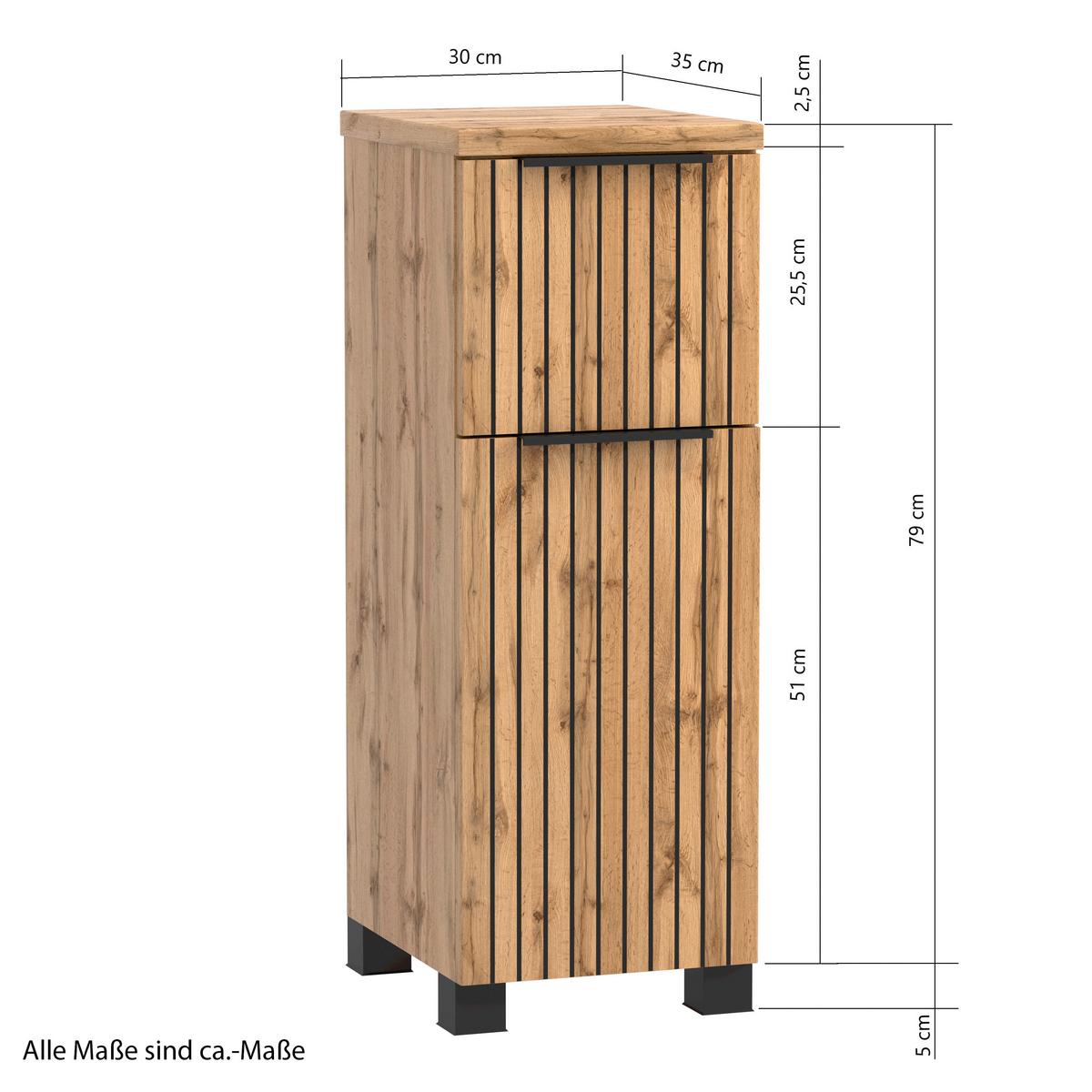 Unterschrank Chester B: 30 Cm Eiche Wotan Dekor/schwarz - Eiche Wotan/Schwarz, MODERN, Holzwerkstoff (30/79/35cm) - Held