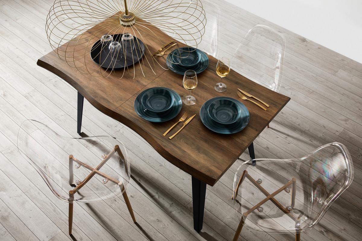 Rozkladací jedálenský stôl Ján 140-180x80cm - čierna/farba vlašského orecha, Modern, kov/kompozitné drevo (140-180/80/76cm) - Bessagi Home