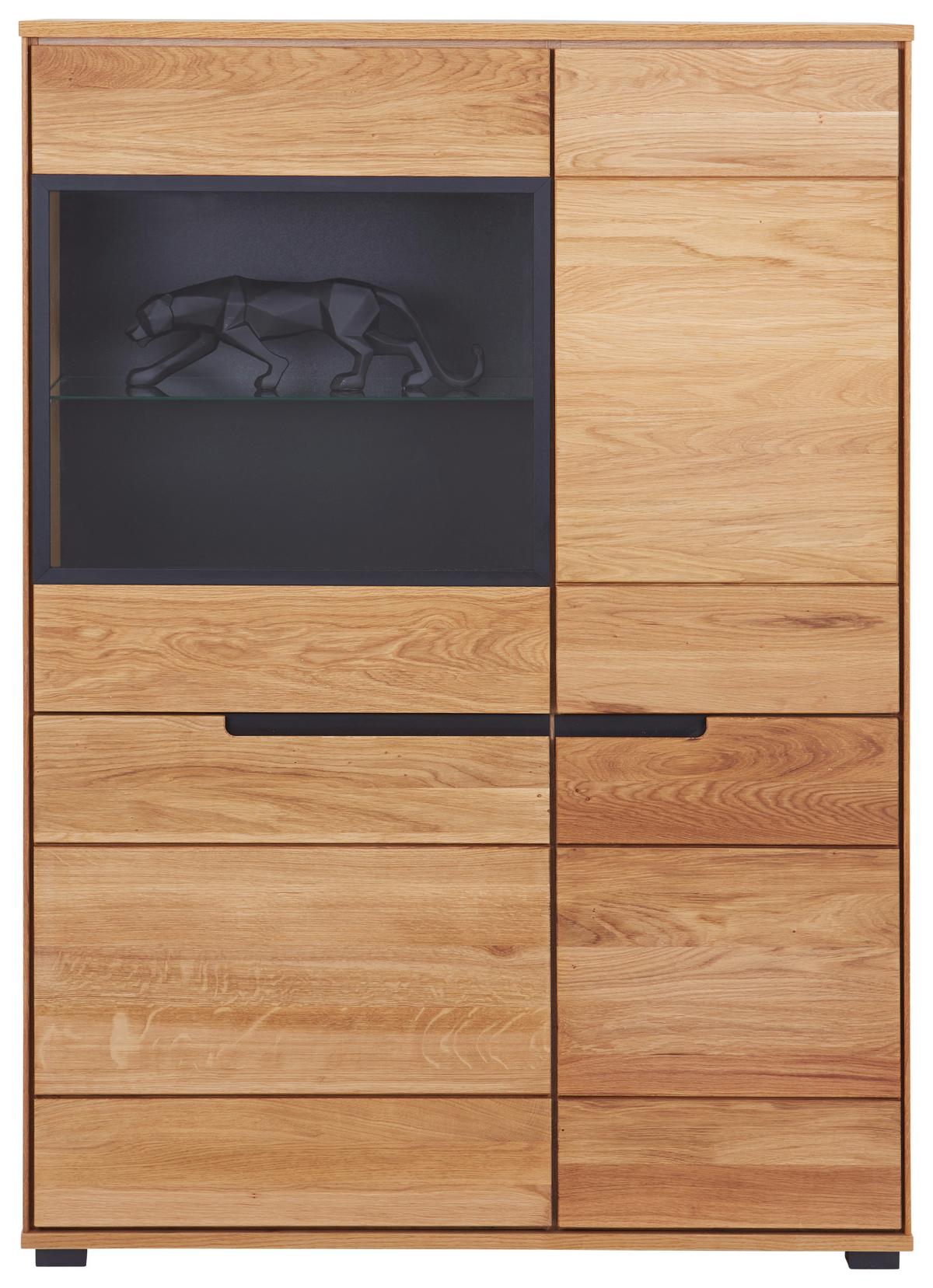 Vitrine Lola Giga S 3994 - Wildeiche/Schwarz, KONVENTIONELL, Glas/Naturmaterialien (102,5/146,5/40,5cm)