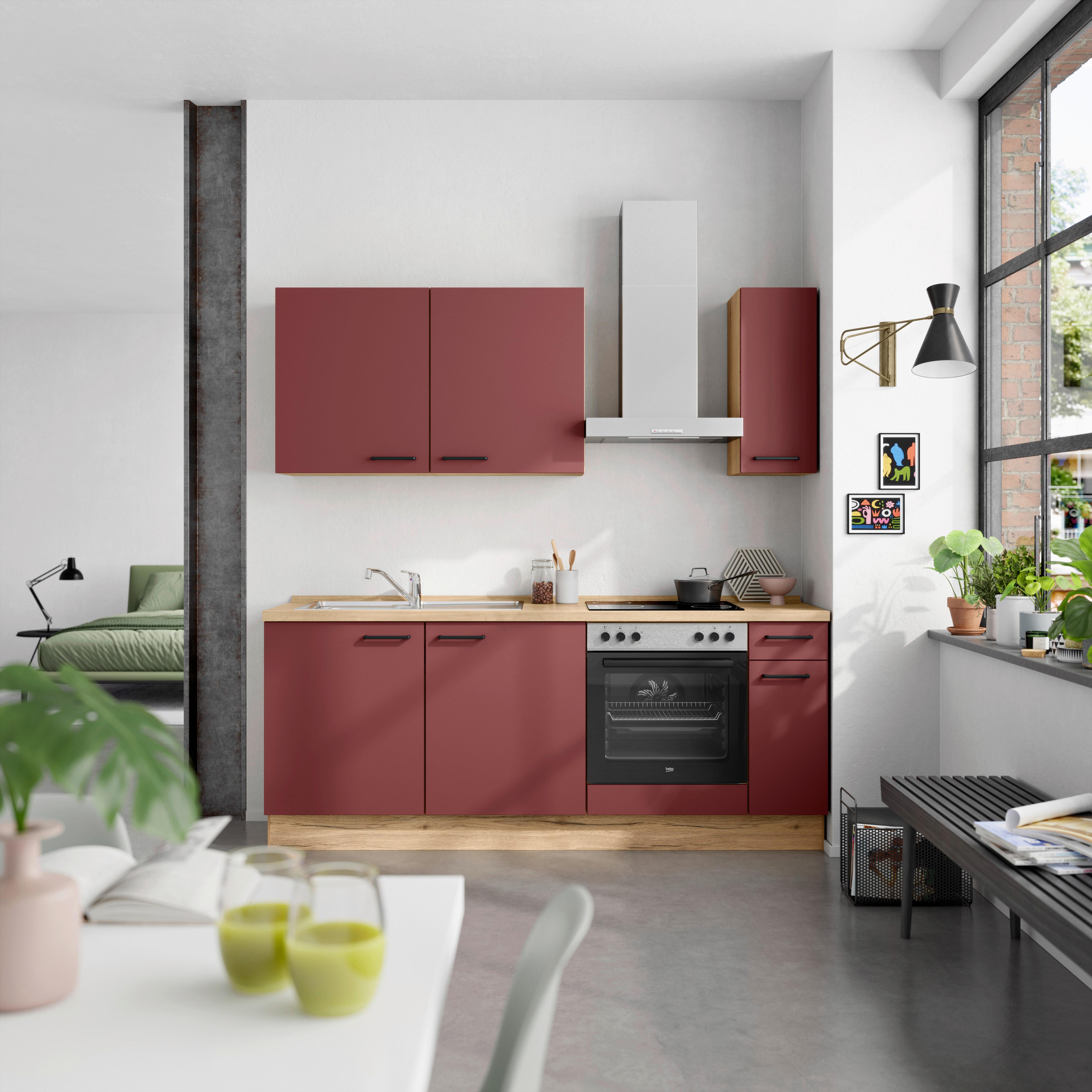 Küchenleerblock Easytouch Low-Line, L5 Rechts - Eichefarben/Rot, MODERN, Holzwerkstoff (210cm) - Nobilia