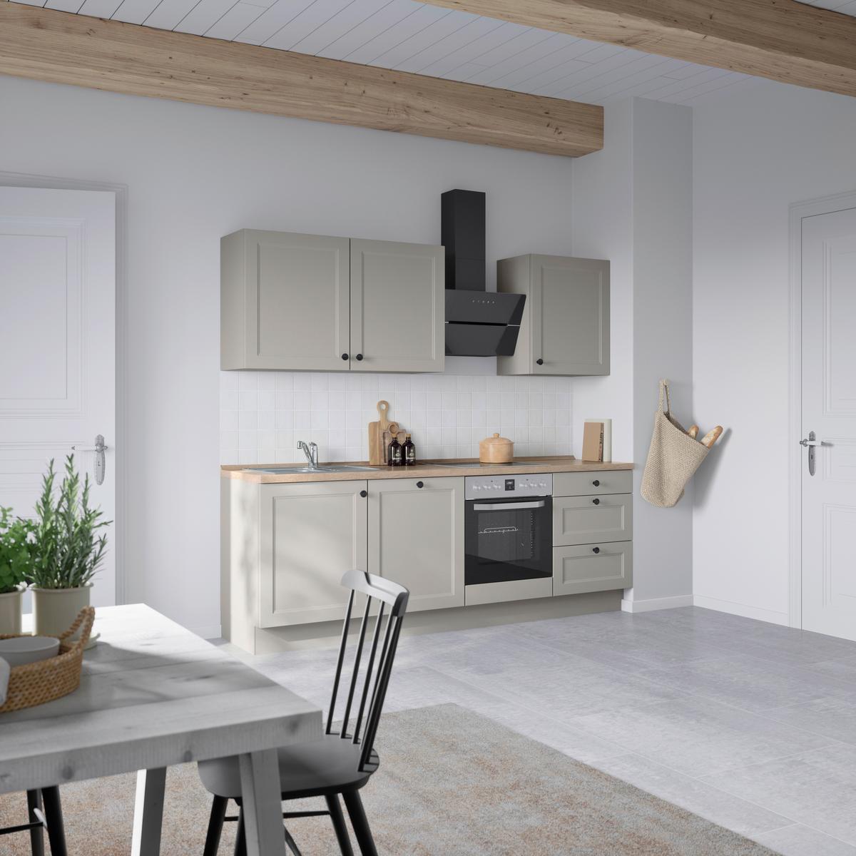 Kuchyňská linka 240 cm, kamenná sivá supermatná - šedá/černá, Moderní, kov/kompozitní dřevo (240cm) - Nobilia