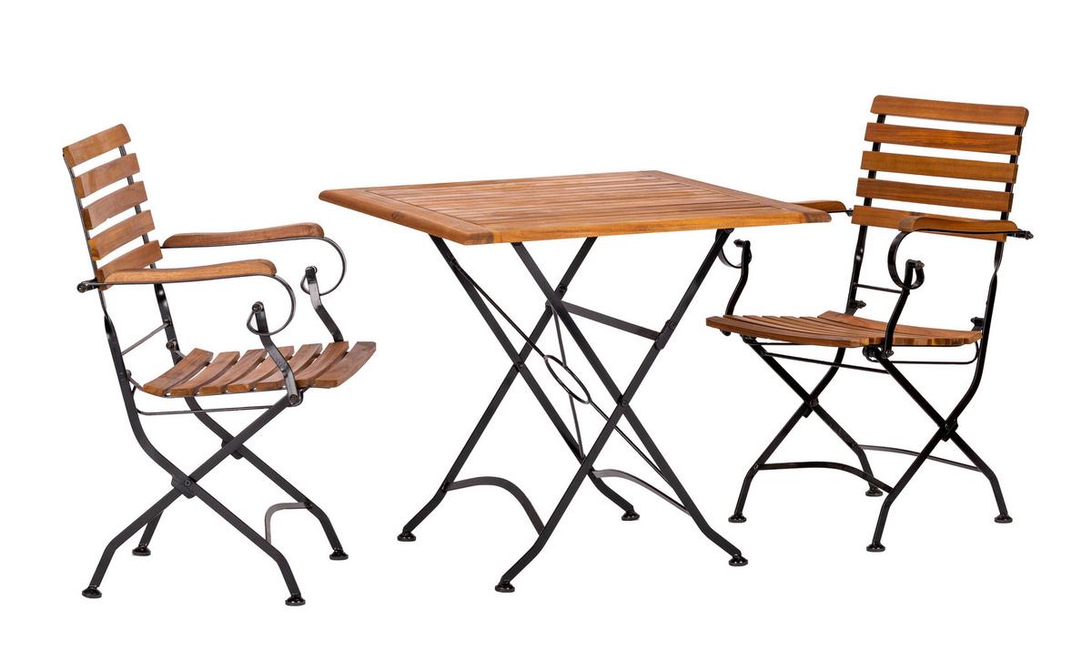 Gartengarnitur 3-Tlg. Lindau Echtolz / Metall - Anthrazit/Akaziefarben, Basics, Holz/Metall (80/65/80cm) - Gardenson