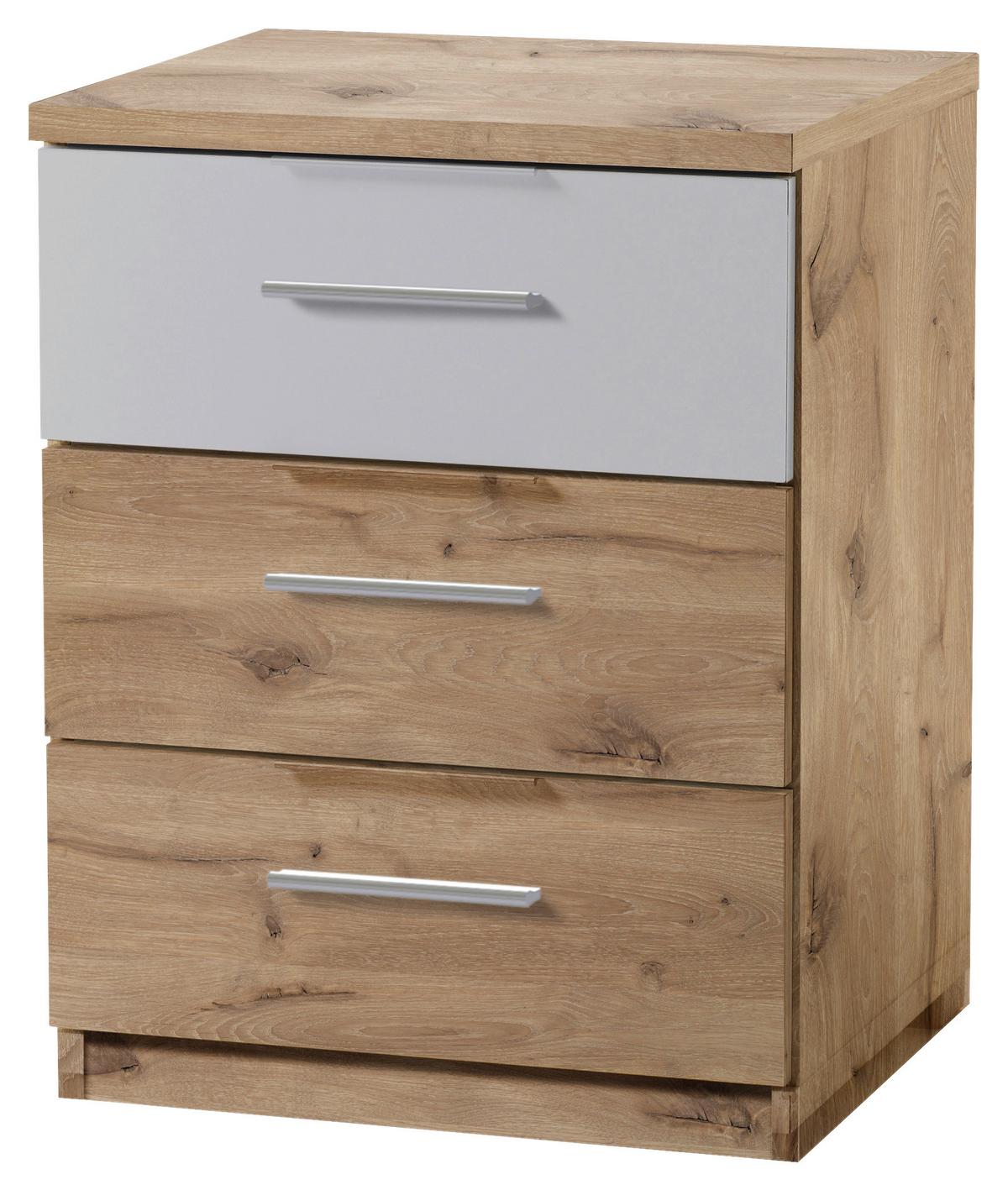 NOČNÝ STOLÍK MARS - farba duba/svetlosivá, Modern, kompozitné drevo/plast (46/56/41cm)
