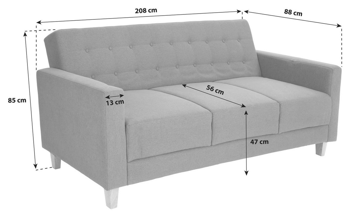 3-sitzer-sofa Mit Schlaffunktion Levi Grau - Naturfarben/Grau, MODERN, Holz/Textil (208/85/88cm) - Ondega