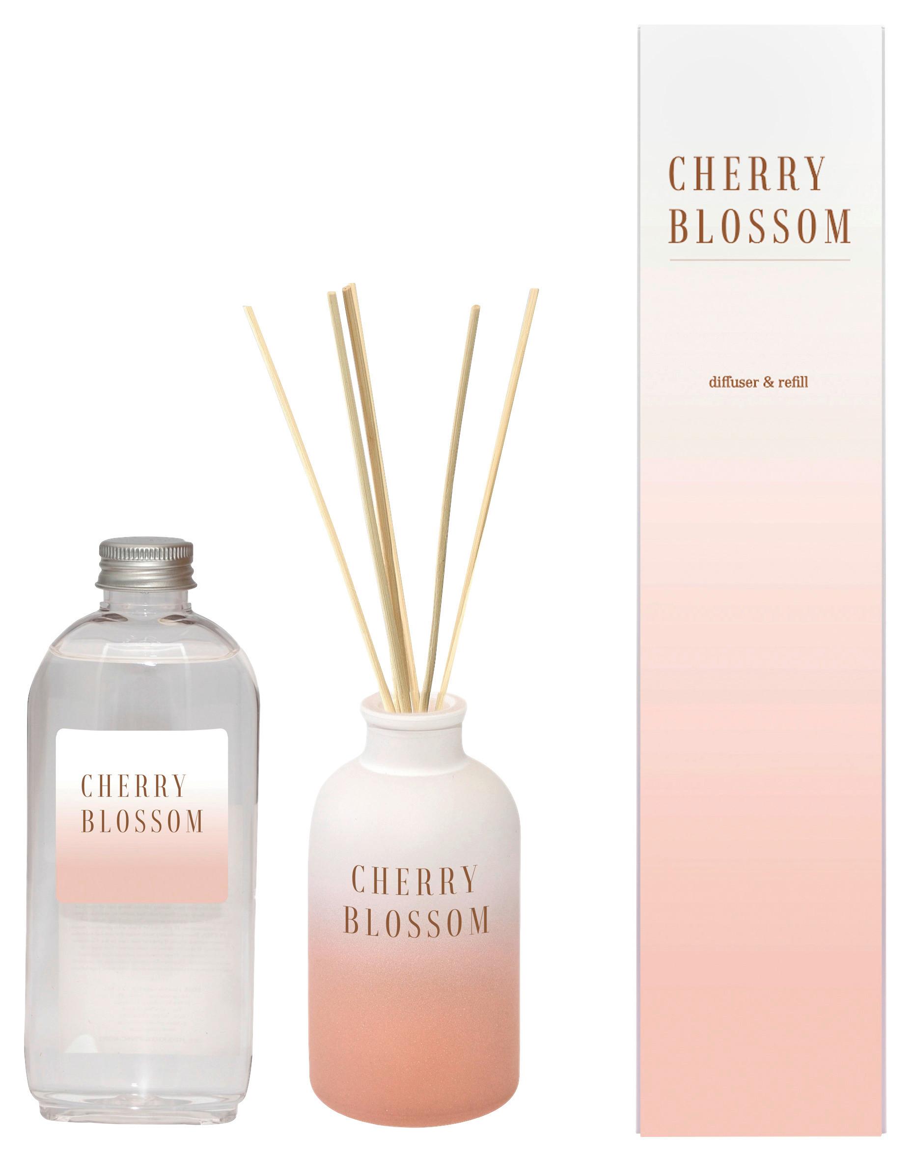 Difúzer Cherry Blossom, 200ml - ružová, sklo/vlnitá lepenka (5,5/10,5cm) - Premium Living