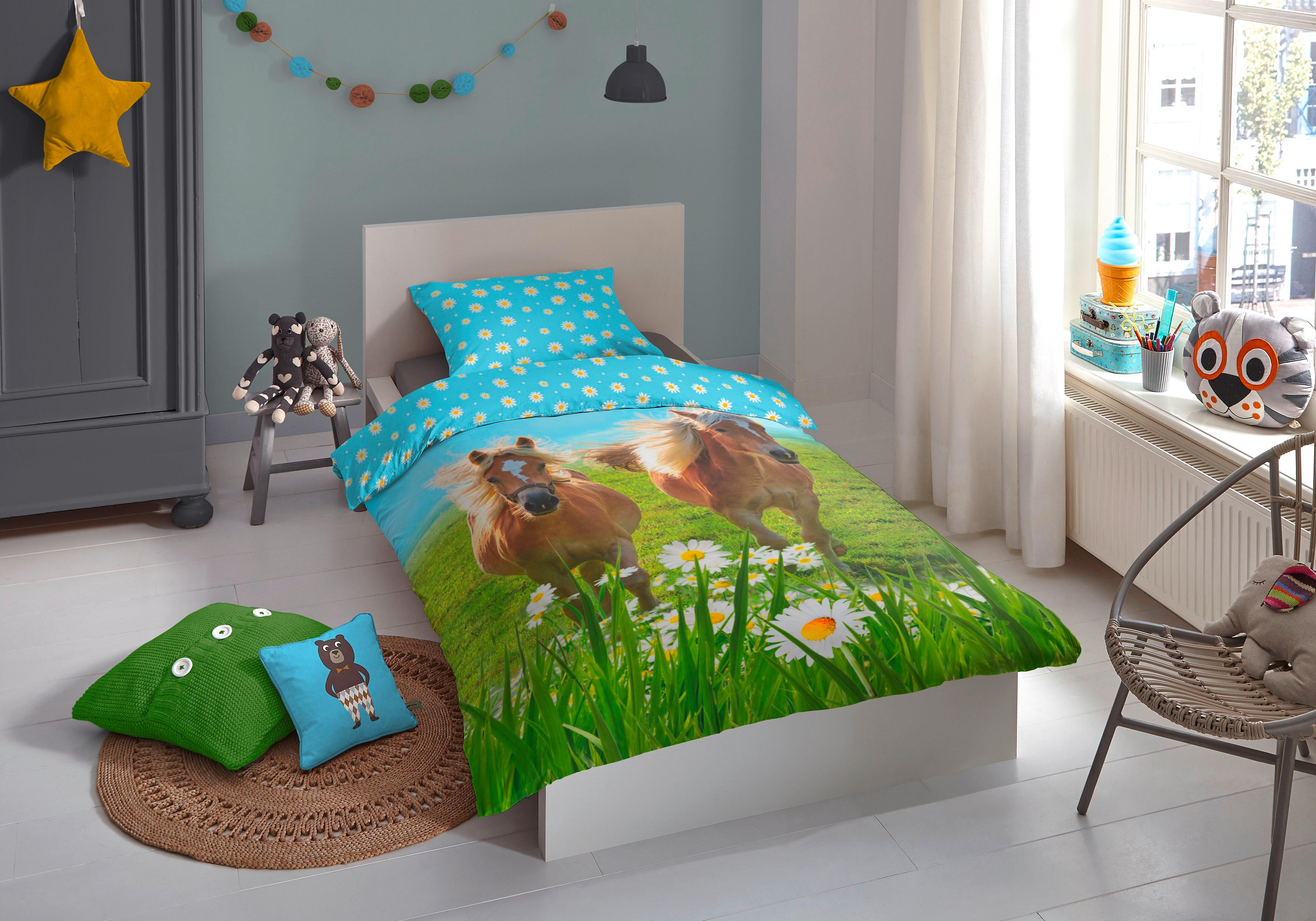 Renforce Wendebettwäsche 140x200 Cm Pferde Multicolor - Multicolor, Basics, Textil (140/200cm)