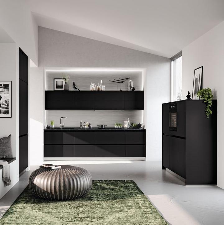 Einbauküche Ip1200 Frei Planbar Modern, grifflos - Schwarz, MODERN, Holzwerkstoff - Impuls