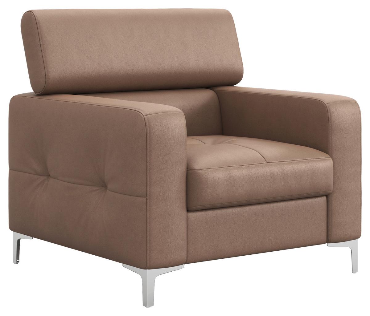 Polstersessel Sammy Cappuccino Leder - Chromfarben/Cappuccino, Design, Leder (99/78-92/106cm) - Livetastic