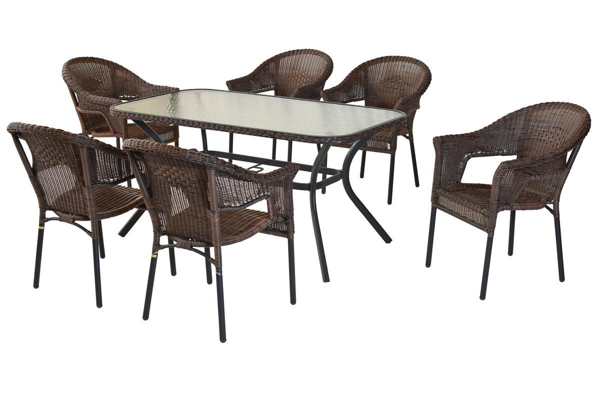 Gartentischgruppe Ravenna 7tlg. Set aus Aluminium - Dunkelbraun/Graphitfarben, KONVENTIONELL, Glas/Kunststoff - Gardenson