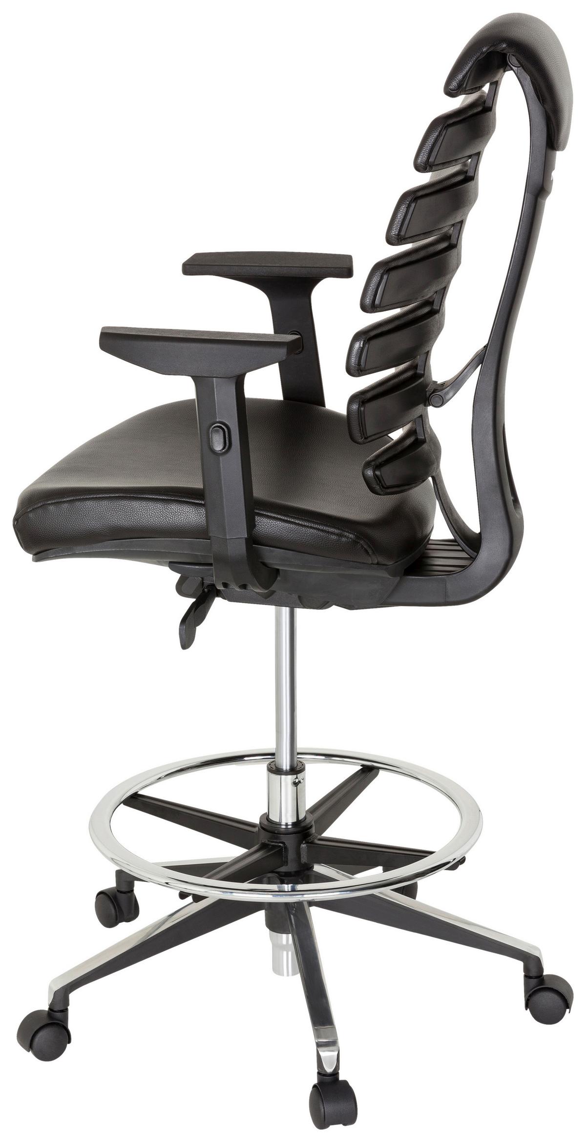 Drehstuhl Ergo Line Ii Work Lederlook Schwarz Bis 120kg - Alufarben/Schwarz, MODERN, Kunststoff/Textil (62/131/65cm) - MID.YOU