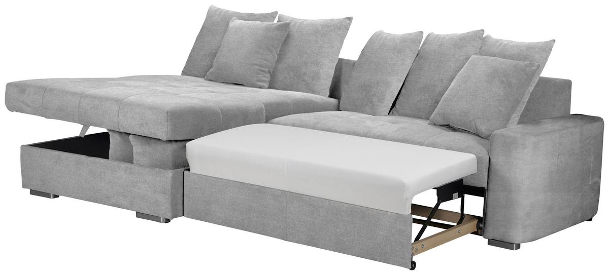 Ecksofa mit Schlaffunktion Salvador und Bettkasten Grau - Wengefarben/Silberfarben, MODERN, Holz/Textil (164/293cm) - MID.YOU