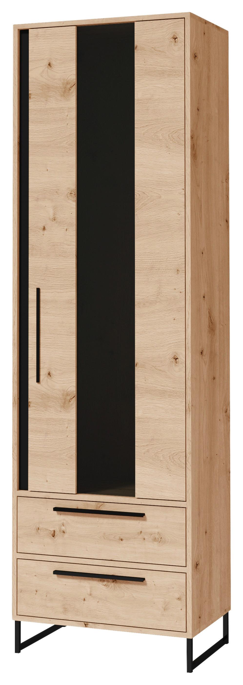 Vitrin Arkadia - fekete/Artisan tölgy, Modern, faalapú anyag/üveg (60/200/40cm)