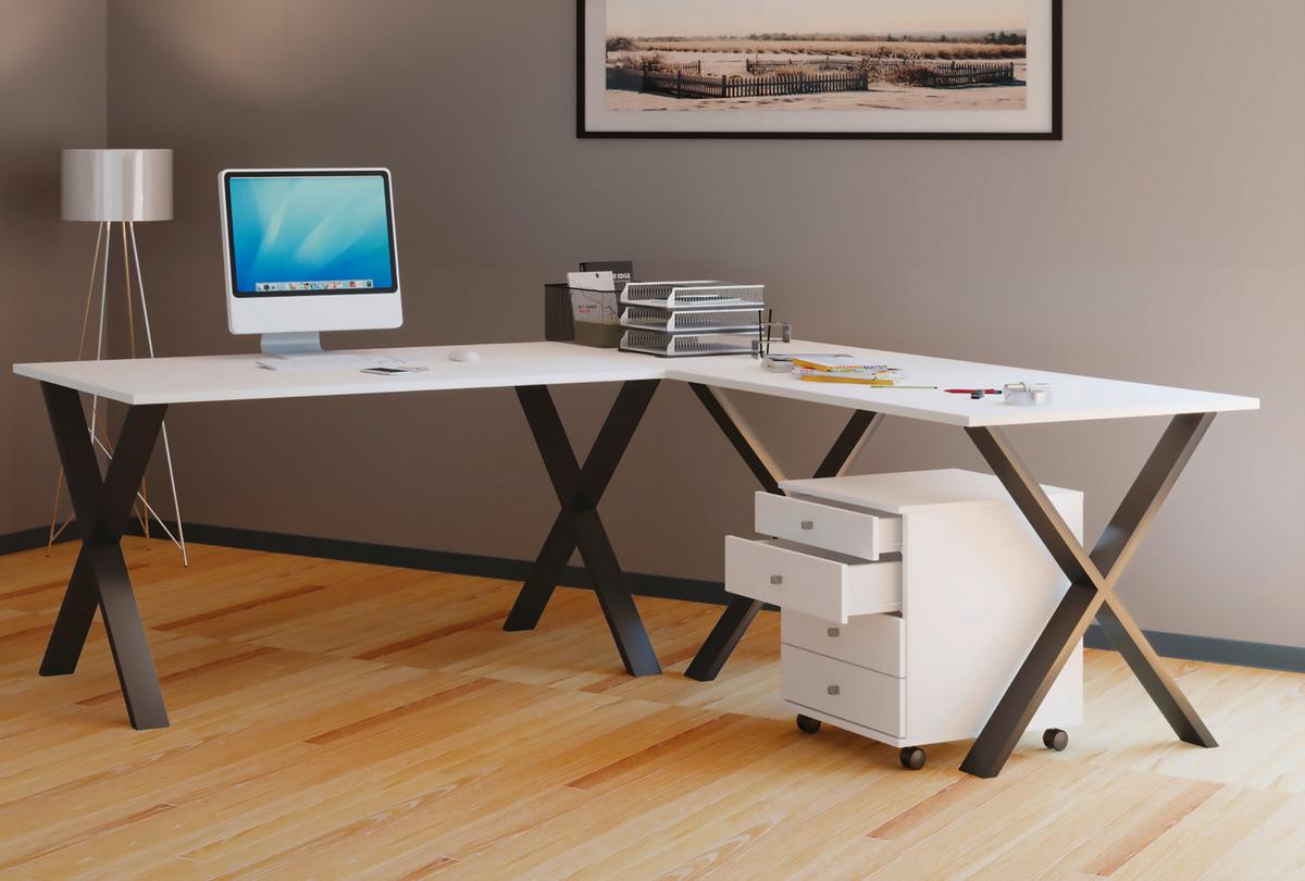 Eckschreibtisch Lona Weiß B: 50 cm - Schwarz/Weiß, MODERN, Holzwerkstoff/Metall (190/190/76cm) - MID.YOU