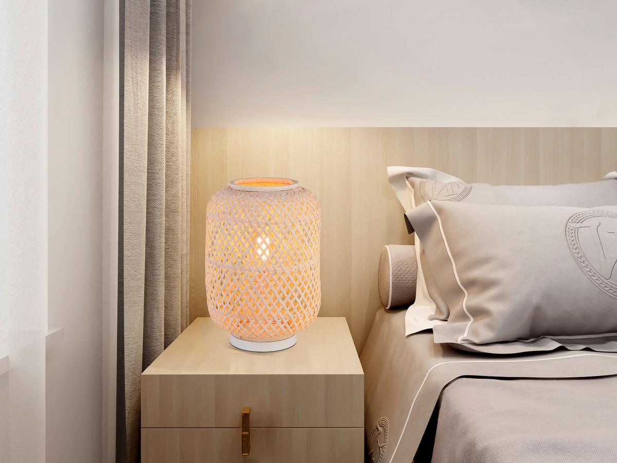 Stolná lampa ratan - biela, Modern, drevo (28/43cm) - Bessagi Home