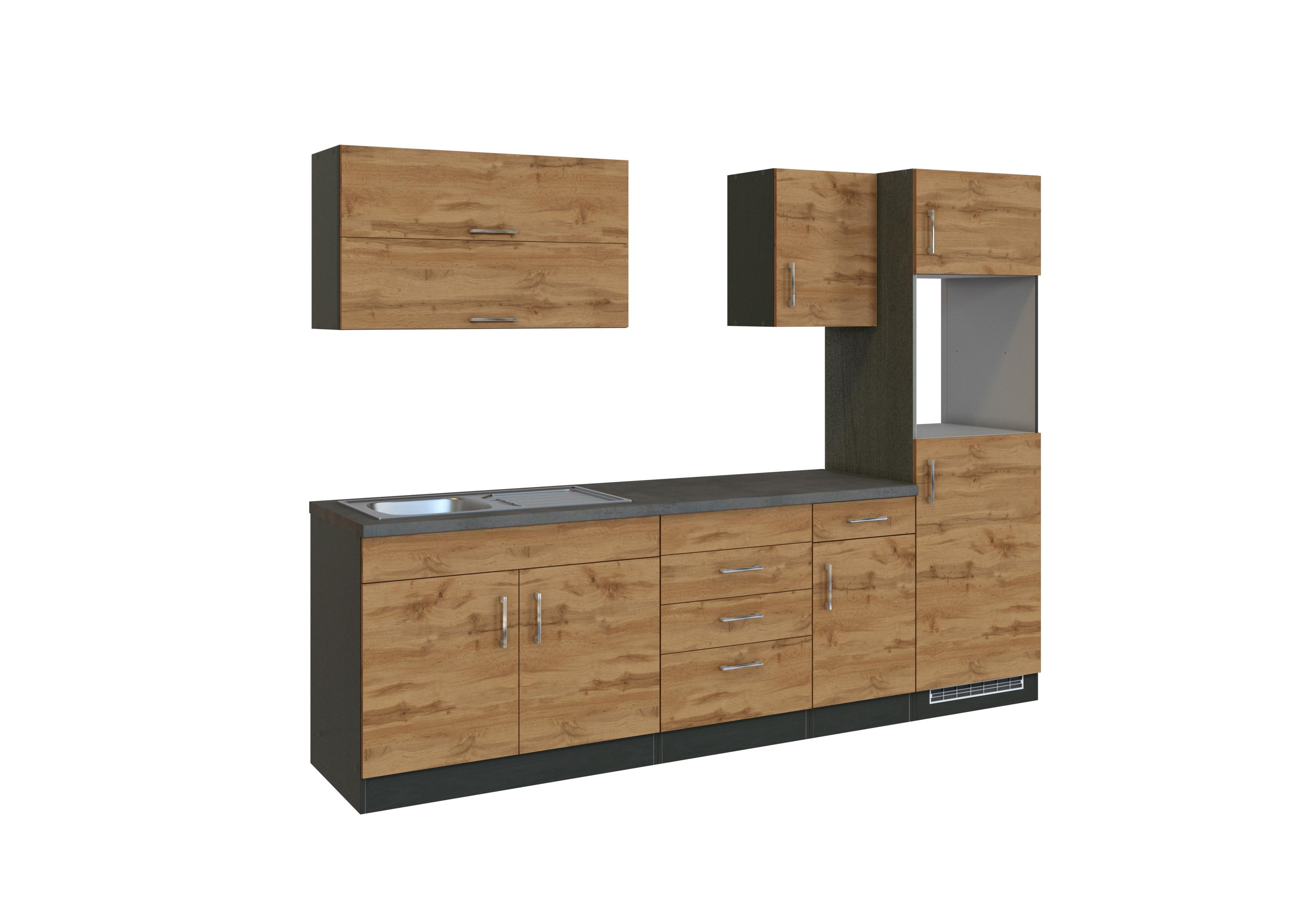 Küchenzeile Sorrento ohne Geräte B: 270 cm Eichefarben - Eichefarben/Anthrazit, MODERN, Holzwerkstoff (270/200/60cm) - Held
