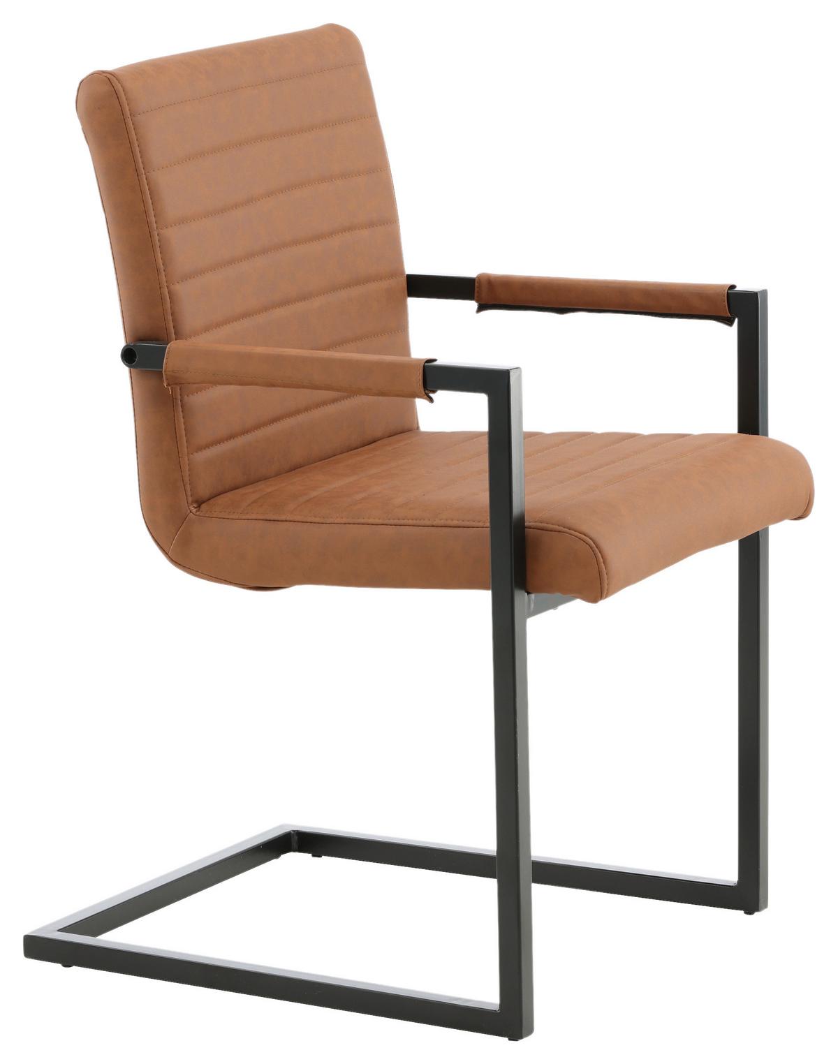 Armlehnstuhl Art Braun/ Schwarz Gepolstert 2er-Set - Schwarz/Braun, Design, Textil/Metall (54/88/63cm) - Livetastic