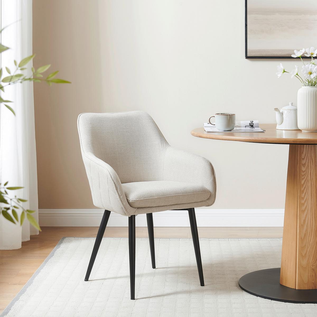 Armlehnstuhl Beige B: 61cm - Beige/Schwarz, MODERN, Textil/Metall (61/85/60cm) - Livetastic