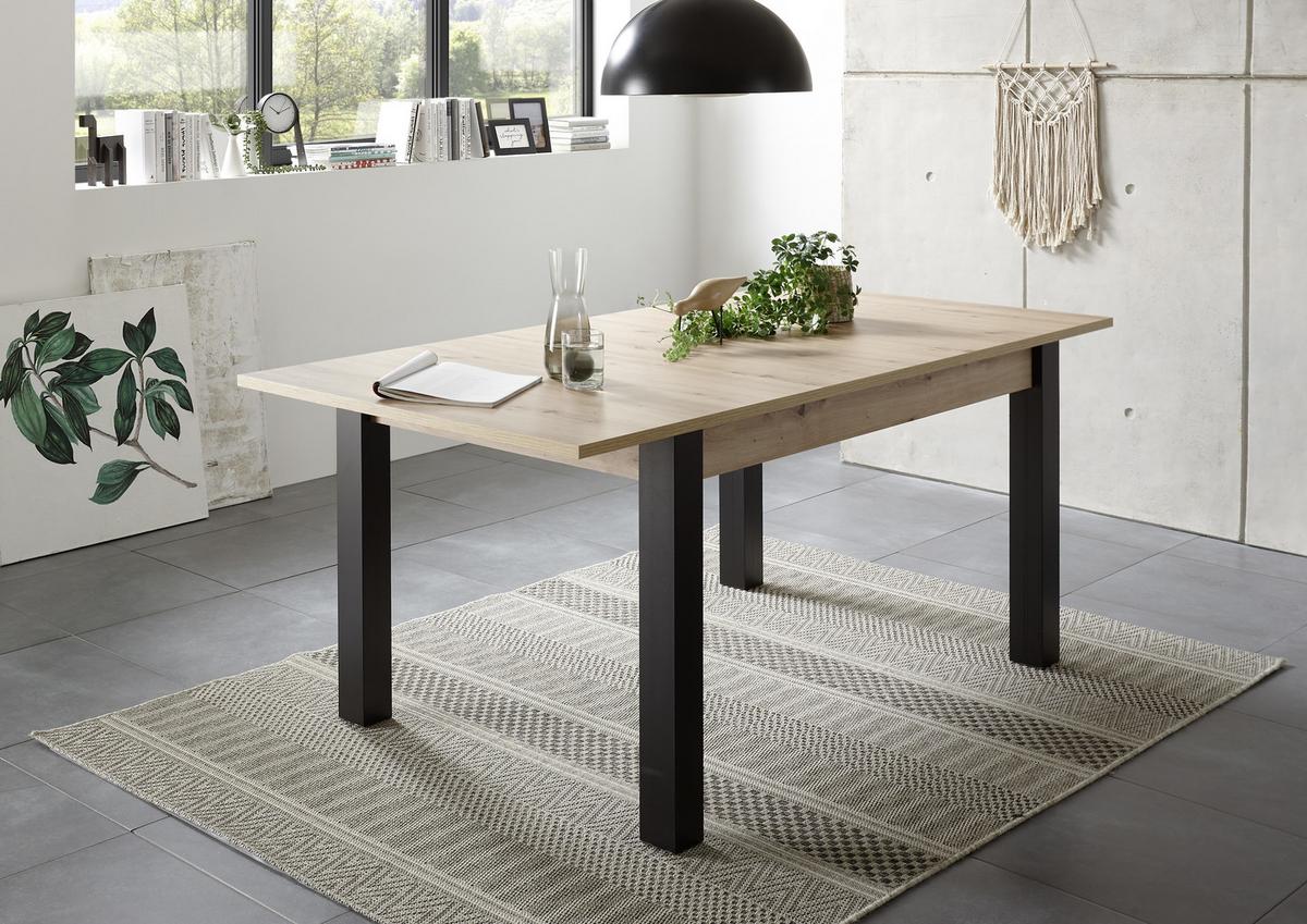 Esstisch Ausziehbar Lucas 140x90 Cm Eiche Dekor/schwarz - Eichefarben/Schwarz, Basics, Holzwerkstoff (140-210/76/90cm)