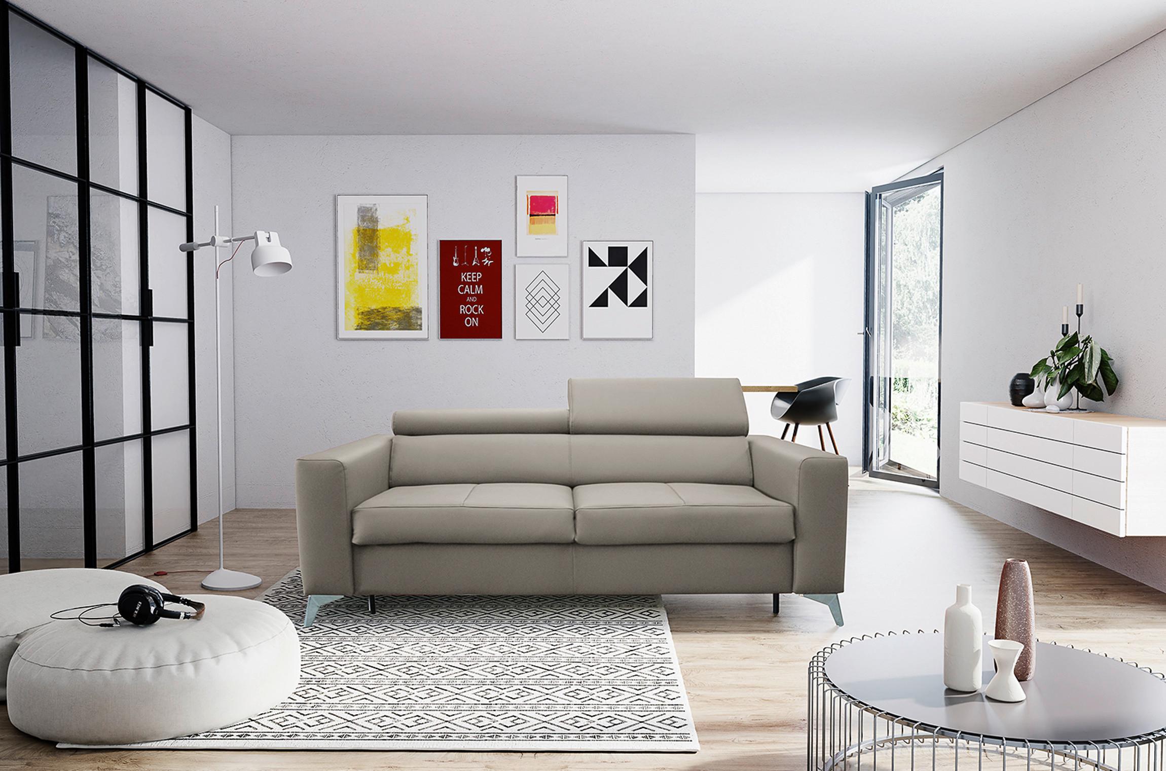 Schlafsofa Mondo, Hellgrau B: 206 cm - Silberfarben/Hellgrau, Design, Leder/Textil (206/95/101cm) - Livetastic