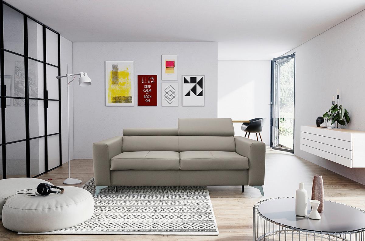 Schlafsofa Mondo, Hellgrau B: 206 cm - Silberfarben/Hellgrau, Design, Leder/Textil (206/95/101cm) - Livetastic